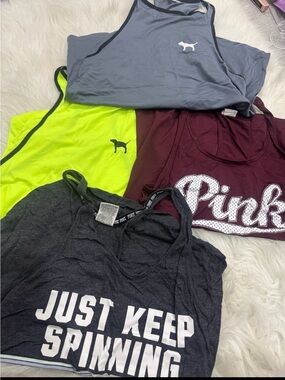 PINK Victoria's Secret Gray, Neon Yellow, Maroon & Charcoal Tank Tops Bundle